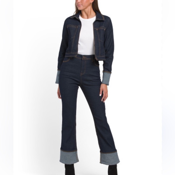 NWT House of Harlow 1960 Womens High Rise Straight Leg Cuffed Dk Blu Jeans Sz 27 - Picture 1 of 10